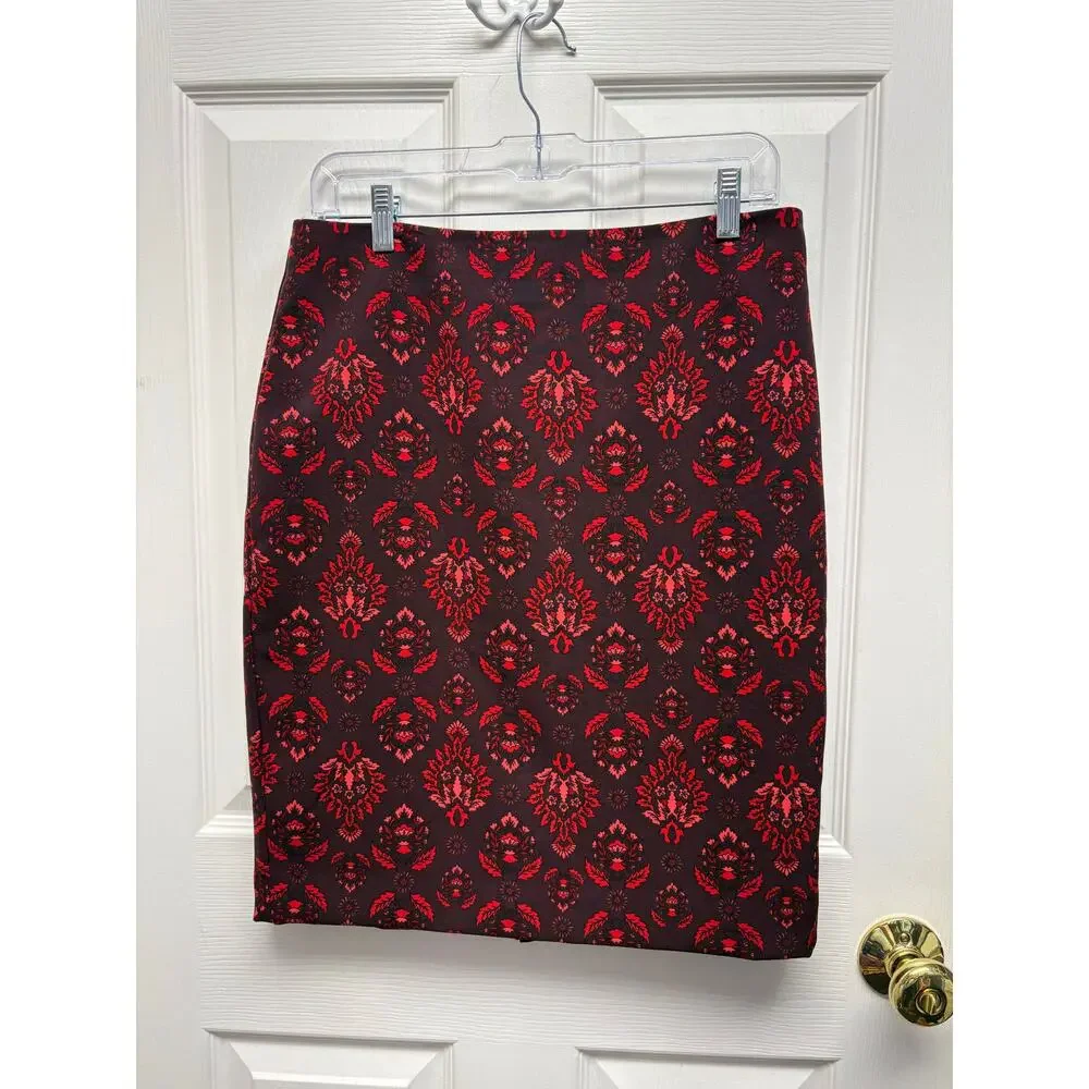 Ann Taylor Factory Skirt Red Eggplant Floral Womens 10 p